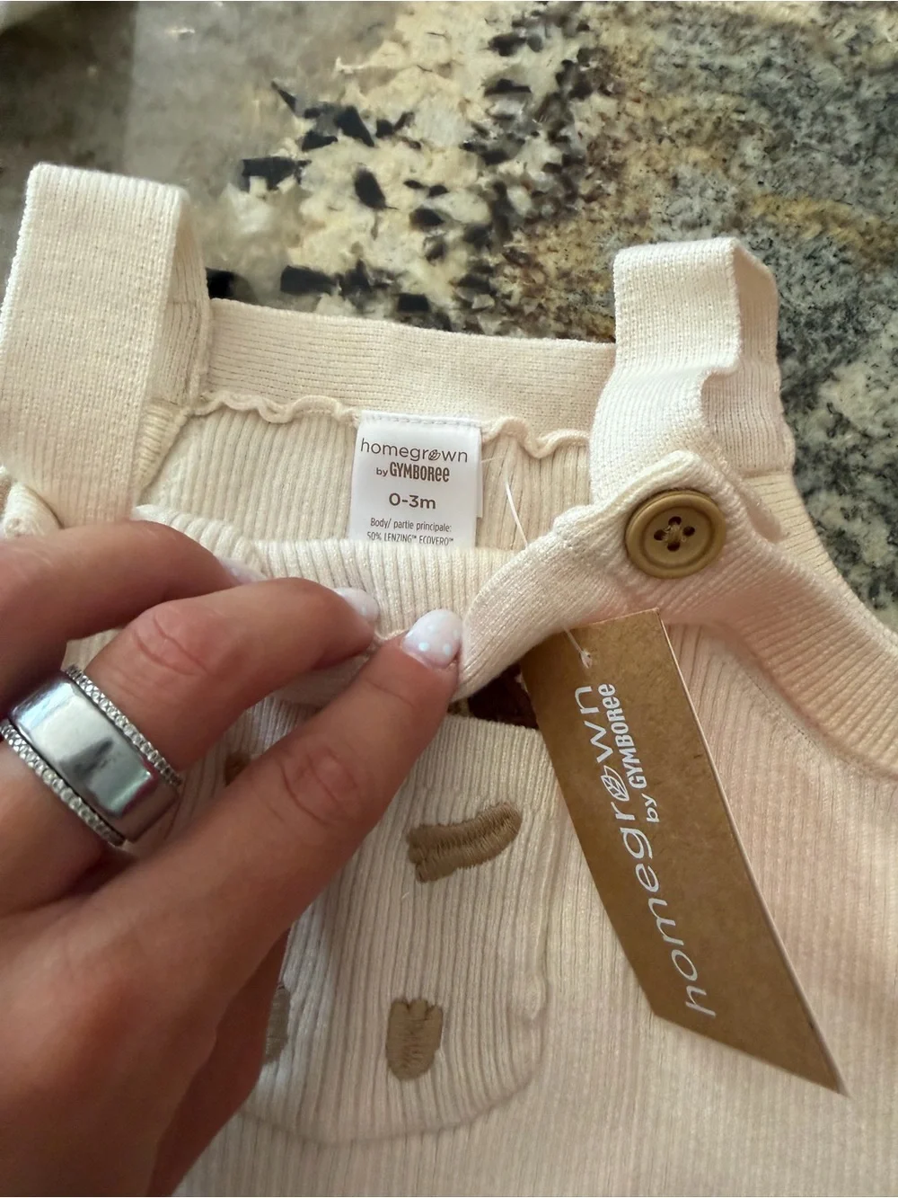 Gymboree Cream Knit Baby Overalls with Bear Pocket